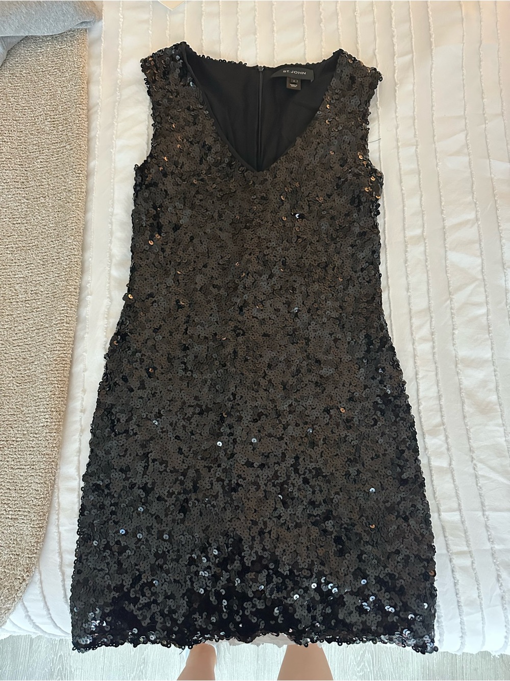 St. John Black Sequin V-Neck Mini Dress